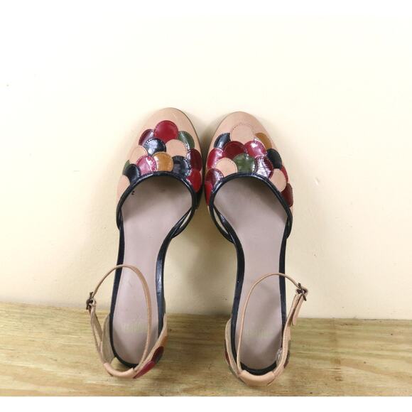 Camper Shoes 40 Womens Multicolor Floral Patent Leather Peacock Heels Pumps boho - Picture 4 of 8